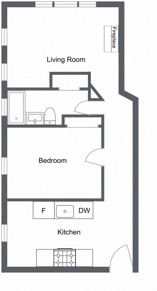 Floor plan for 1 bed, 1 bath, 462 sqft